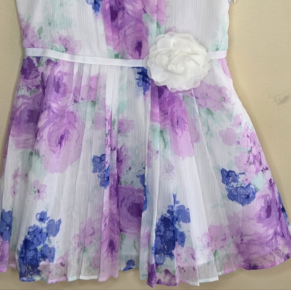 Janie and Jack | Purple White Blue Floral Chiffon A-Line Pleated Dress Size 2T - Picture 2 of 6
